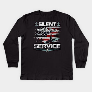 Submarine Veteran Shirt Submariner Silent Service - Gift for Veterans Day 4th of July or Patriotic Memorial Day Kids Long Sleeve T-Shirt